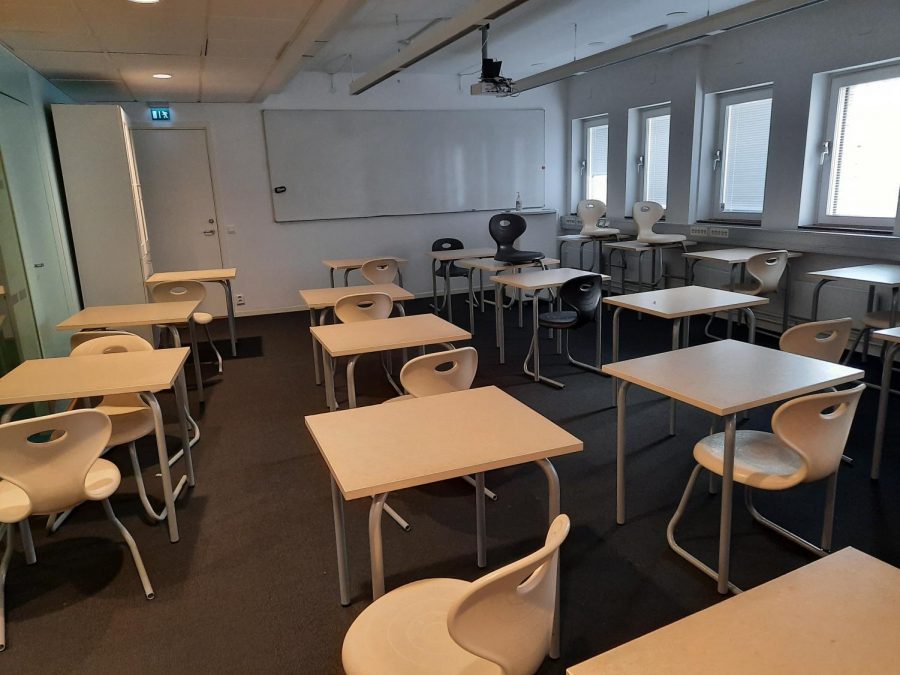 Empty classrooms when students work from home.