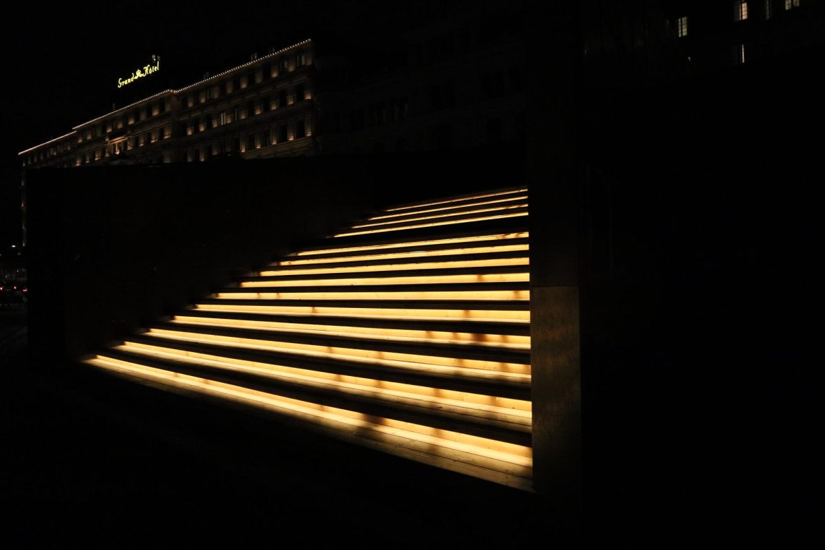 Underlit stairs by the Grand Hotel